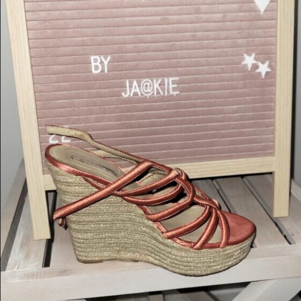 H by halston Penelope wedge, size 8, color, Coral satin espadrille heel.